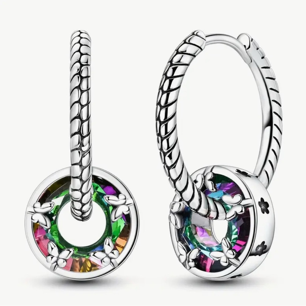 925 Silver and Multicolor Hoop Earrings Pandora style